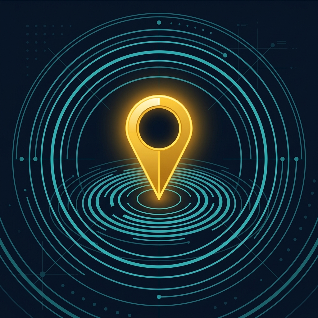Map pin with radius ring illustration